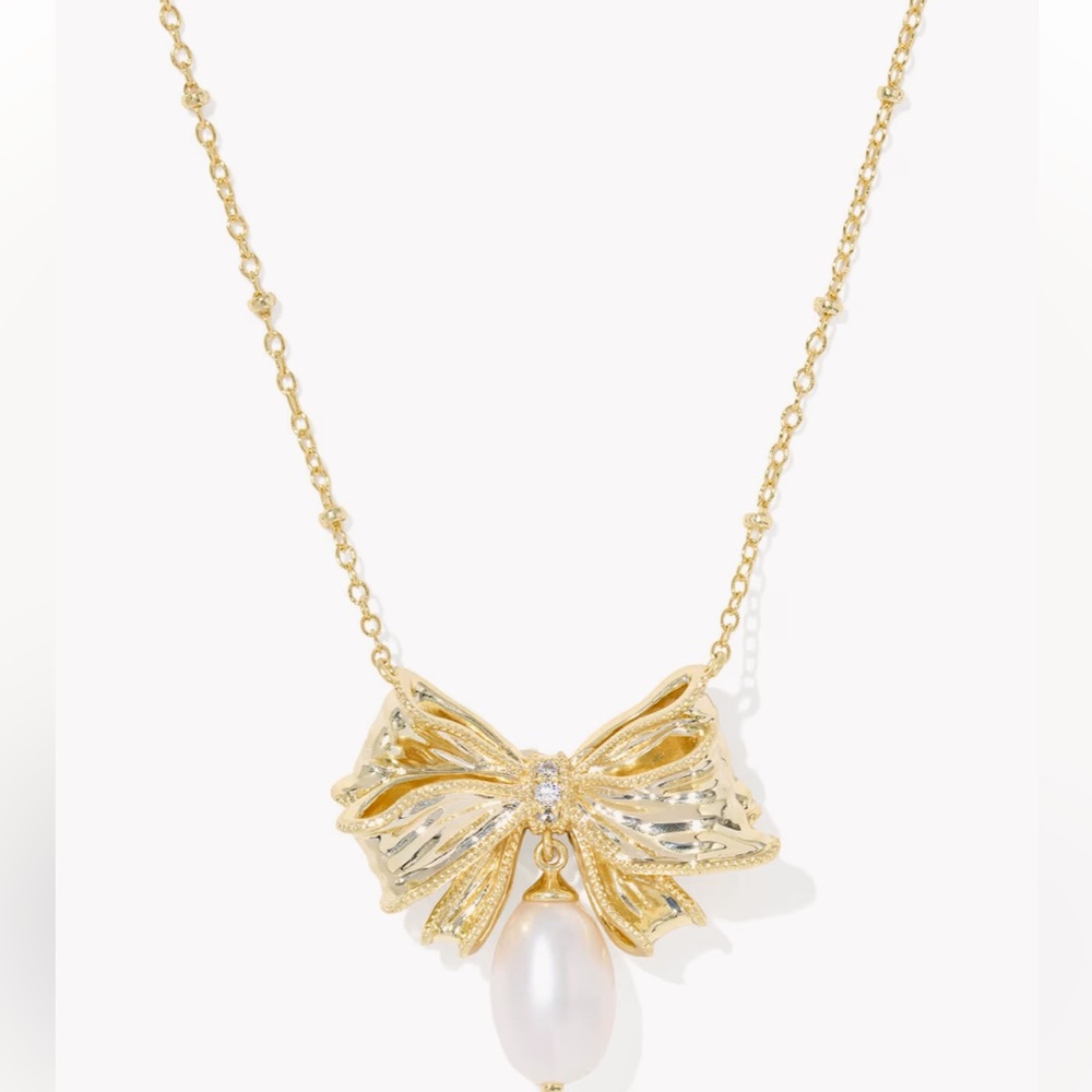 Kendra Scott x LoveShackFancy Pearl Bow Gold Necklace